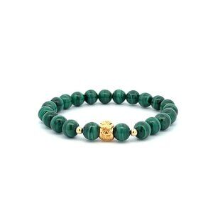 18K Gold Money Bag Lucky Charm Beads Bracelet Gemstones Malachite 7mm